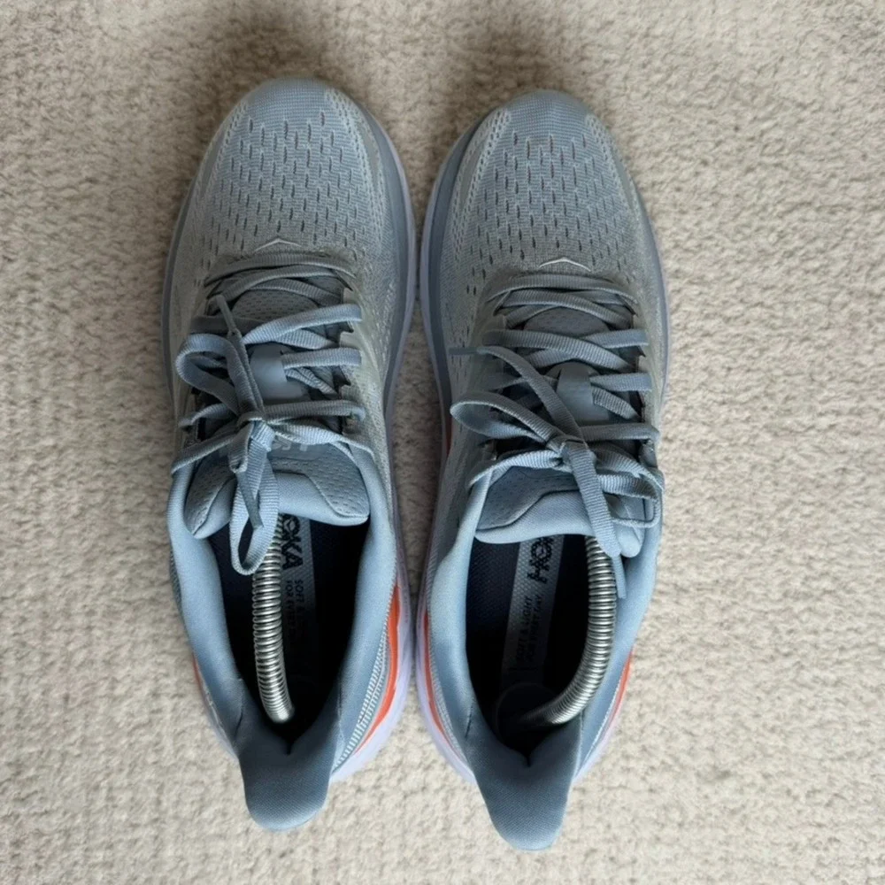 Hoka One One Clifton 8 Blue Fog Orange Running Shoes 1119394 BFPA Womens 9.5 B
